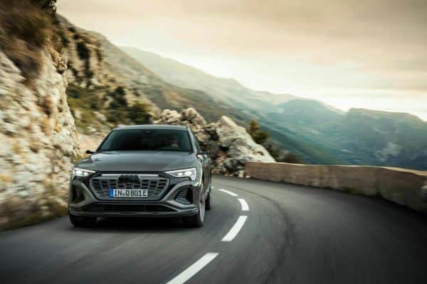 Audi Q8 e-tron drives along serpentines.